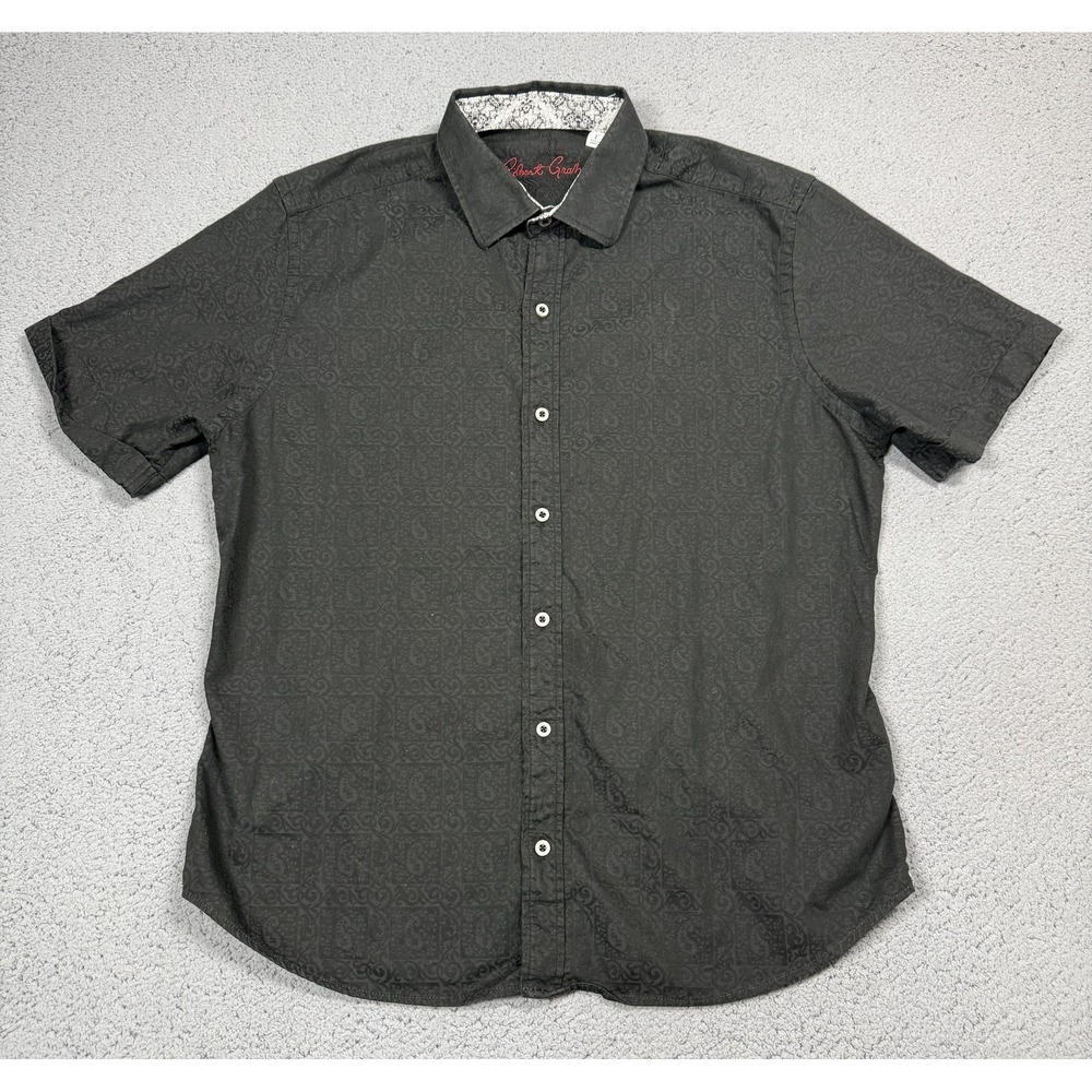 Robert Graham Shirt Mens Large Black Paisley Short Sleeve Button Up Woven Casual